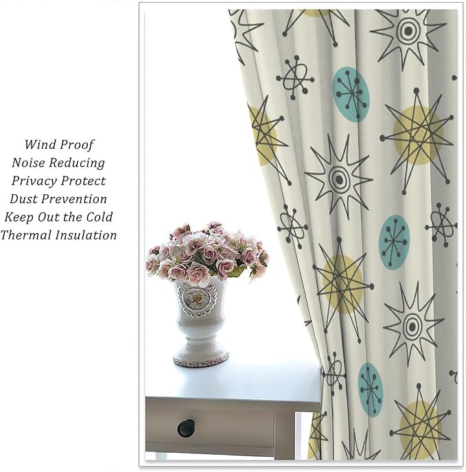 JESTRONRY Mid Century Modern Curtains. Retro 1950s Vintage Style Atomic Background Home Fabric Living Room Bedroom Kitchen Bathroom Decor 42x54in