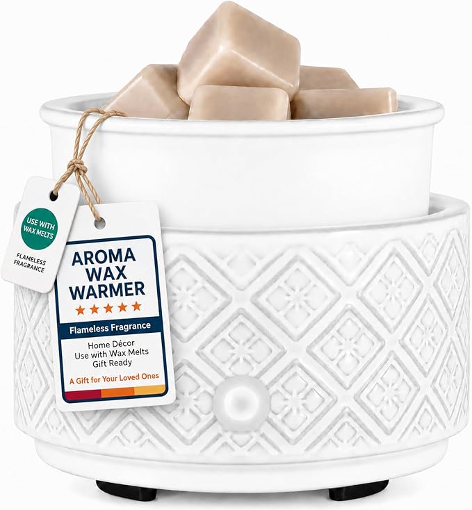 Wax Melt Warmer for Scented Wax,3-in-1Ceramic Wax Warmer Fragrances Candle Oils, Home Fragrance Burner,Electric Candle Warmer Perfect Christmas Gifts for Mom Women(White)