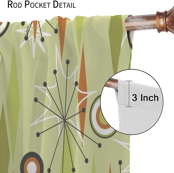 JESTRONRY Mid Century Curtains,Vintage 1950s Modern Retro Atomic Pattern Blackout Rod Pocket Window Drapes for Living Room Bedroom Kitchen Bathroom Home Decor 42x45in