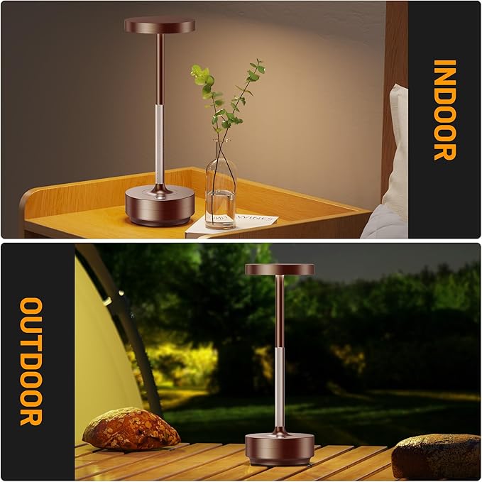 SAKRINGT 2 Pack Rechargeable Cordless Table Lamp - Battery Operated LED Portable Table Light with 3 Color Stepless Dimming, Memory Function - IP54 Waterproof for Outdoor, Restaurant, Patio, Camping