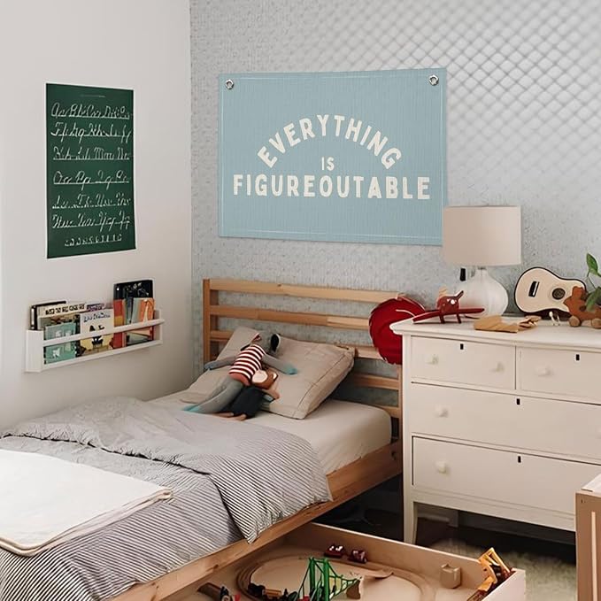Everything is Figureoutable Inspirational Wall Decor, Motivational Classroom Decor, Classroom Wall Linen Canvas Banner Hanging Flag, 20x30 Inch - Blue