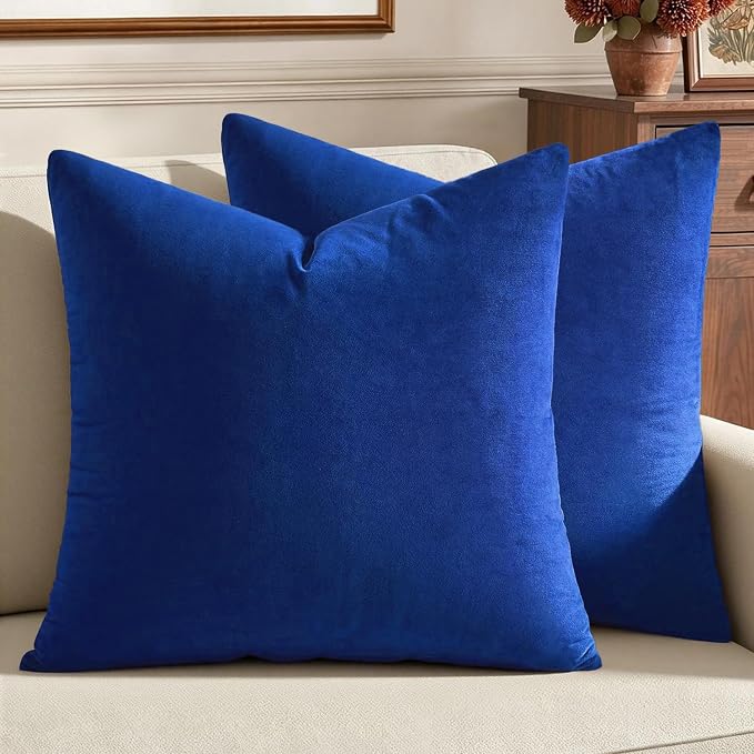 MIULEE Velvet Throw Pillow Covers 18x18 Inch, Pack of 2 - Royal Blue, Decorative Square Cushion Cases Farmhouse Modern Home Decor for Spring Couch Sofa Bedroom Living Room