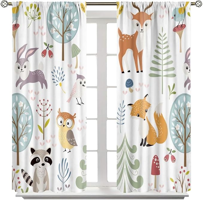 YCness Nursery Safari Animals Curtains, Baby Boy Girl Kids Woodland Jungle Forest Lion Elephant Printed Curtains for Living Room Bedroom Window Drapes 2 Panel Sets42x45 Inch