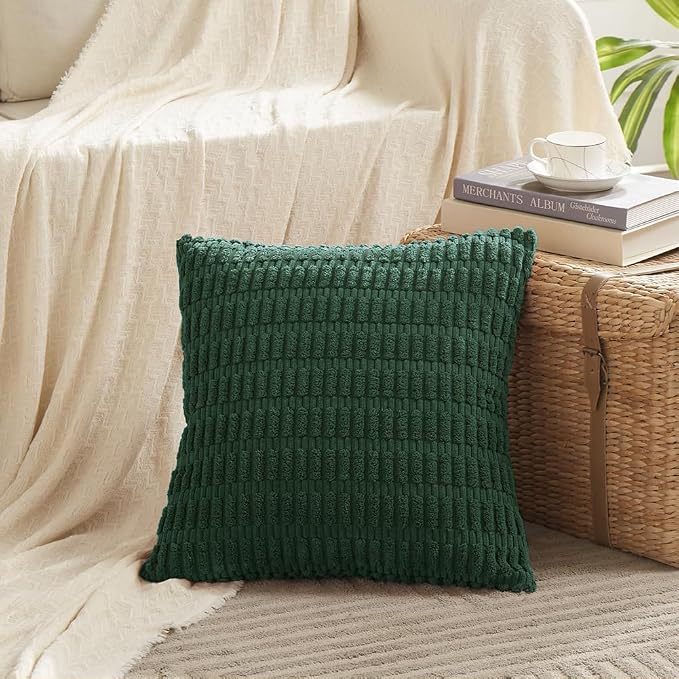 Fancy Homi 4 Packs Decorative Throw Pillow Covers for Living Room Couch Bed, Modern Farmhouse Boho Home Décor Accent Cushion Case, 16" x 16", Dark Green