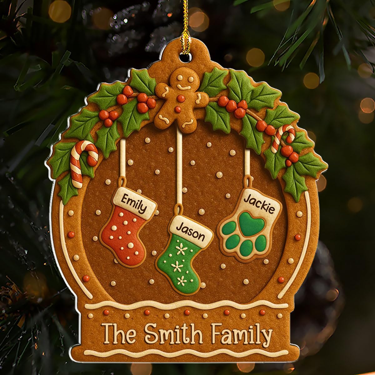 Personalized Family Ornament Christmas Cookies Style - Custom Stockings and Names Acrylic Ornament Gift Stocking Stuffers White Elephant Ideas (6)