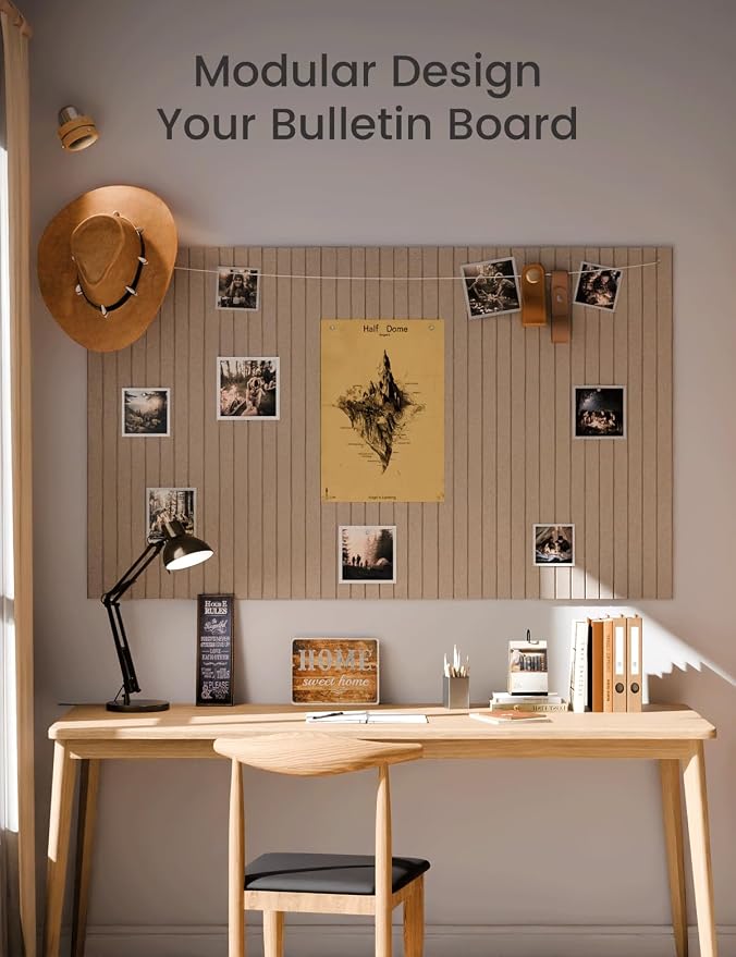 Fluxynara Large Felt Bulletin Board 48" x 36" Cork Board Alternative-12 Pack with 64 Safe Removable Adhesive Tabs, Cork Boards for Walls Cork Board for Home Office Classroom Pin Board-Taupe