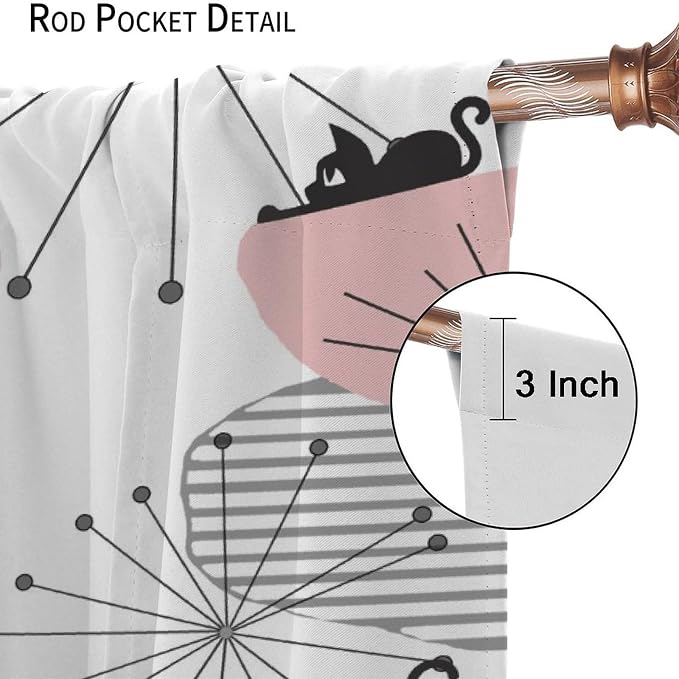 JESTRONRY Mid Century Cat Curtains, Pink Atomic Abstract Geometric 1950s 1960s Retro Style Rod Sleeves Window Drapes for Bedroom Living Room Home Decor 72x63in