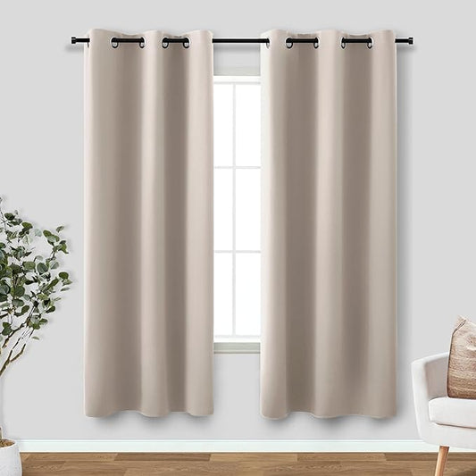 KOUFALL Greige Beige Curtains 63 Inch Length,Grommet Blackout Darkening Thermal Insulating Curtains 63 Inches Long 2 Panel Set for Bedroom Living Room,Tan Khaki Greyish Stone
