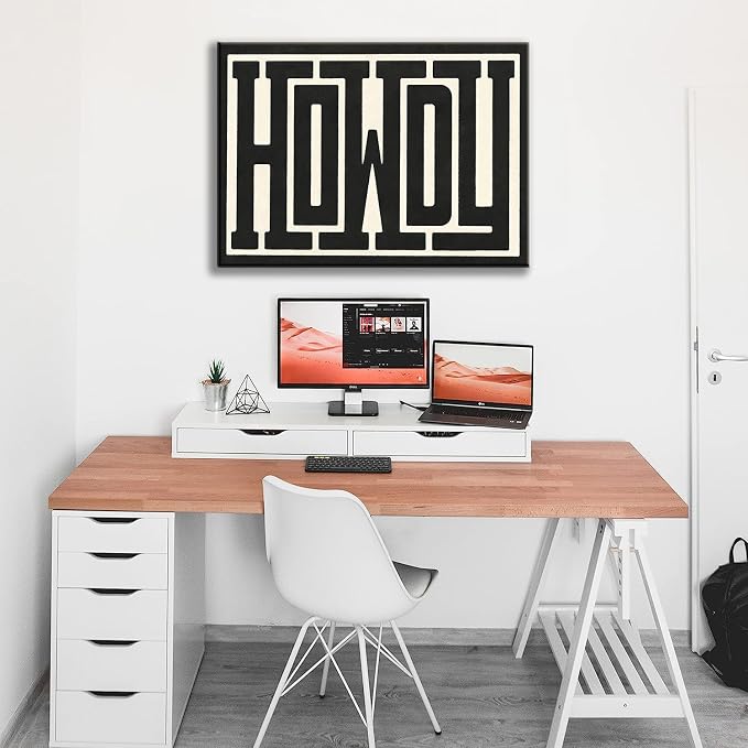 QIYFFBN Framed Vintage Funky Big Howdy Canvas Wall Art Western Modern Design Wall Decor Black and White Southwestern Country Ranch Sign Picture Print Minimalism Living Room(16x24in Framed)