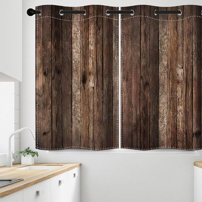 Rustic Old Brown Window Curtains Vintage Wood Barn Door Curtains Retro Wood Planks American Rustic Rural Garage Door Drapes Door Native Farmhouse Decor Window Treatments,26x63 inch,2 Panels