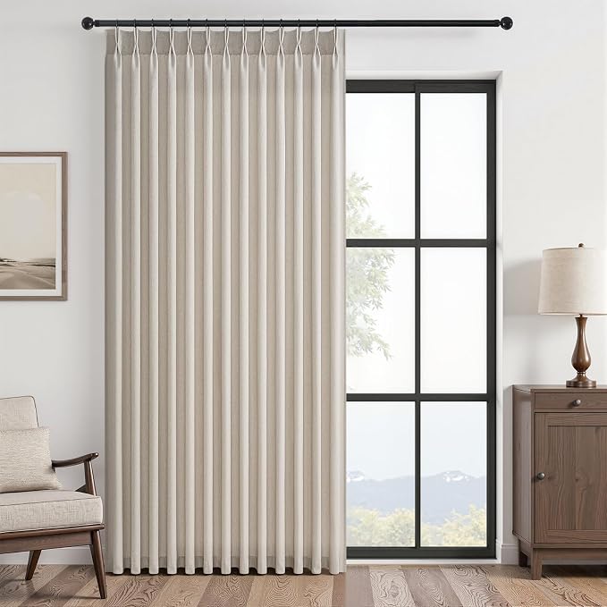 96 Inches Long Pinch Pleated Semi Sheer Curtains,Oatmeal Linen Blended Light Filtering Window Curtains 96 Length for Living Room Bedroom Pinch Pleat Drapes with Hooks 1 Panels 72" Wx96 L