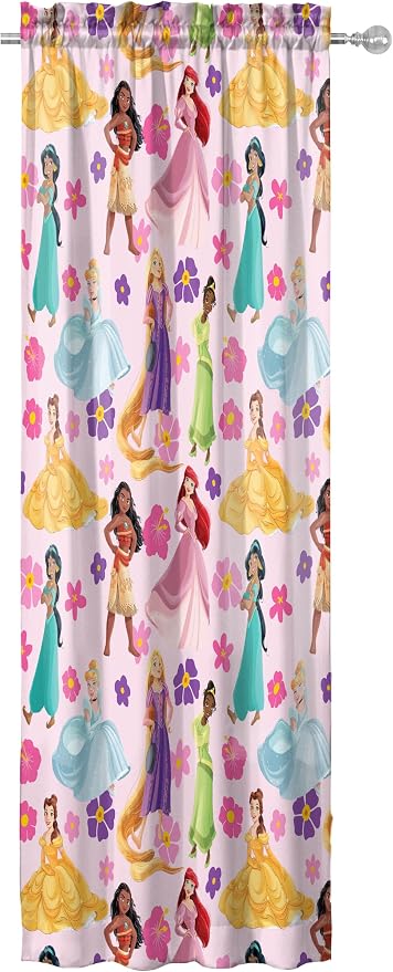 Jay Franco Window Curtains for Kids Bedroom 4-Piece Drape Set with 2 Tiebacks, Pink - Disney Princess, 42" W x 63" L (Pack of 2)