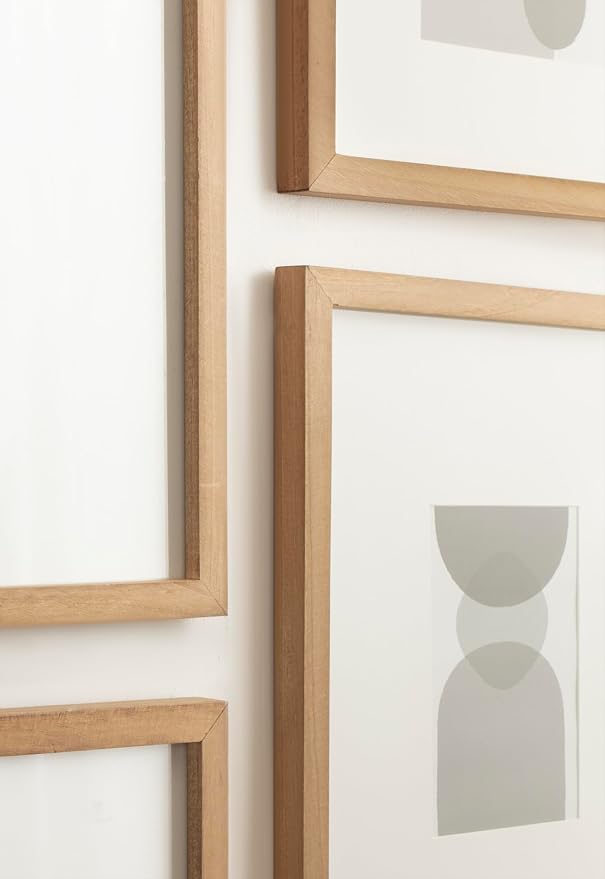 Kate and Laurel Gallery Contemporary Rectangle Minimal Graphic Framed Art Set of 5; Varying Sizes; Rustic Brown; Modern Five-Piece Framed Wall Art for Gallery Wall Frame Set in Living Room Wall Decor
