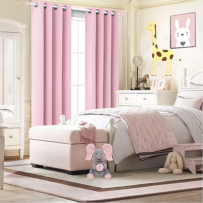 Pink Curtains 63 Inch Length for Baby Girls Nursery Decor,2 Panel Sets Pair Thick Room Darkening Heat Light Blocking Grommet Thermal Insulated Blackout Curtain for Bedroom Girls 52x63 Inches Long