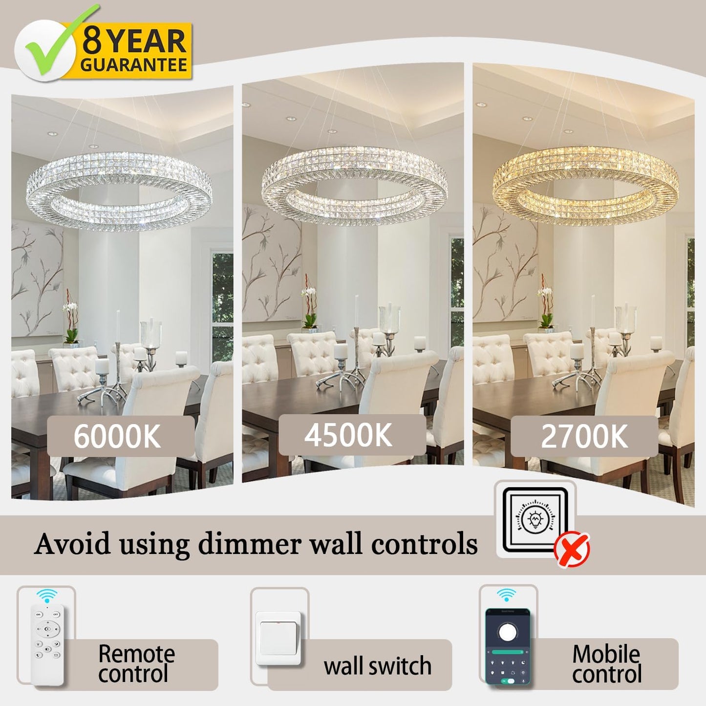 Dia 40" Modern Crystal Chandelier Light Fixtures Silver Luxury Chandeliers for Dining Room Round Hanging Pendant Lighting for Living Room Kitchen Entryway Bedroom