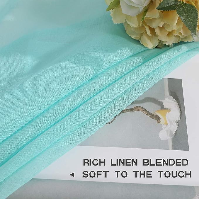 MIULEE 2 Turquoise Semi Sheer Window Curtains - Elegant Grommet Top Voile Panels/Drapes/Treatment - Aqua Blue Linen Textured for Bedroom Living Room (54X72 Inches)