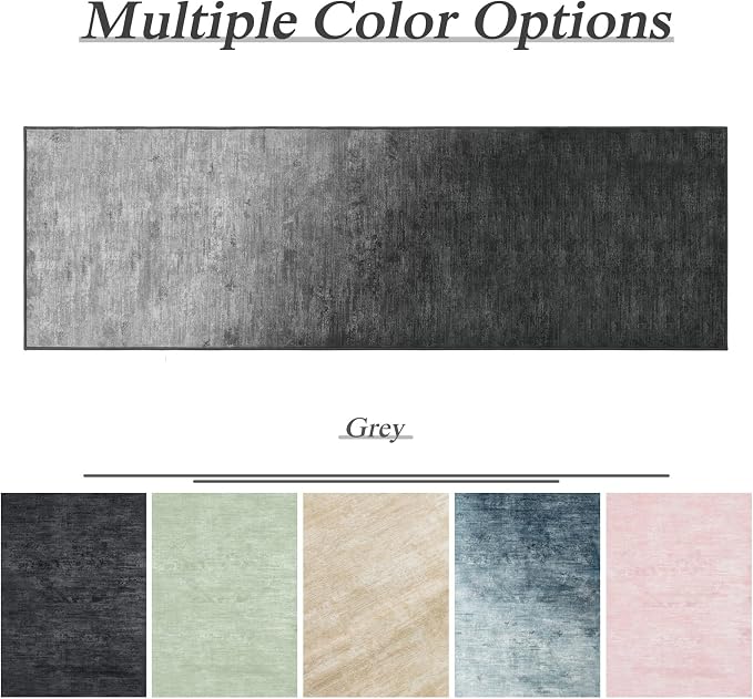 LIANLAM 2x6 Washable Runner Rugs, Gray Stainproof Non-Slip for Hallway | Low pile washable runner rug, stain-resistant & non-slip backing, pet & kids friendly for hallway kitchen bedroom(2x6,Gray)