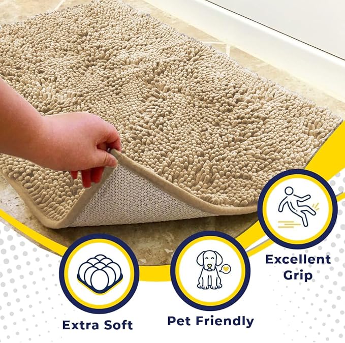 Muddy Mat® | Super Water Absorbent Door Mat Indoor, Microfiber Quick Dry Chenille Entryway Rug, Slip Resistant Front Door Mat, Indoor Mats for Entryway, Machine Washable Pet Rug, Beige 35"x24"