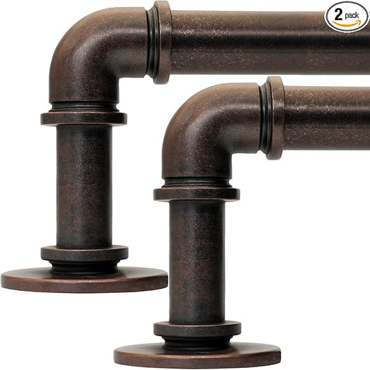 2PCS Industrial Curtain Rods for Windows 18 to 120 Inches Adjustable Length, 1 Inch Diameter, with Aluminium Finials (Antique Red Bronze 18”to 120”2PCS)