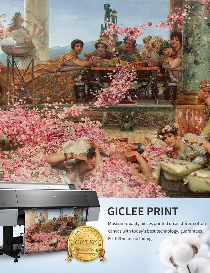 DECORARTS - The Roses of Heliogabalus by Lawrence Alma-Tadema. Oil Painting Reproduction, Giclee Print on Canvas. Ready to Hang,Wall Art for Home and Office Decor. Total Size w/Frame: 21.25x15.25