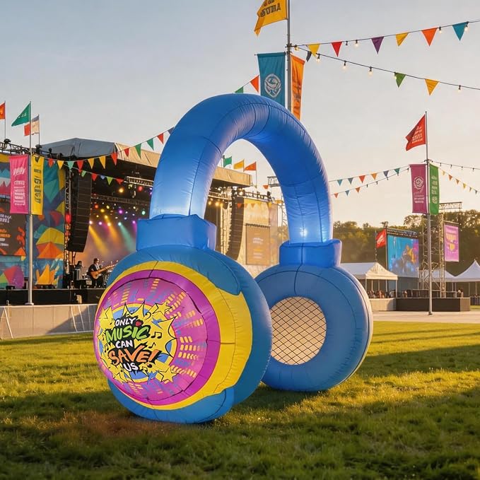 10FT Inflatable Headphones Archway LED Lights 80s 90s Party Decoration | Giant Blow Up Inflatable Arch, Perfect for Hip Hop Disco Retro Birthday Music Party. Easy Auto-Inflate & Reusable