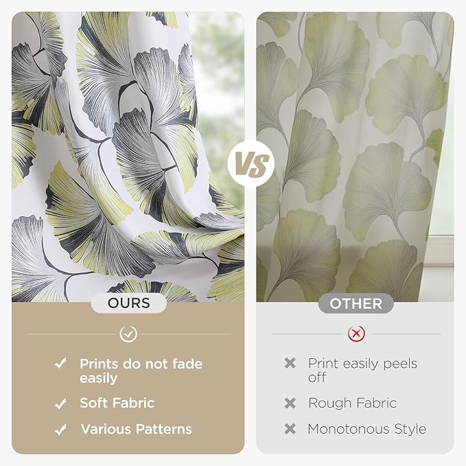 Joydeco Printed Curtains 96 inches Long,Light Yellow Floral Blackout Curtains for Living Room 2 Panels,52 x 96 inch Rod Pocket Thermal Insulated Bohemian Drapes for Farmhouse,Bedroom,White