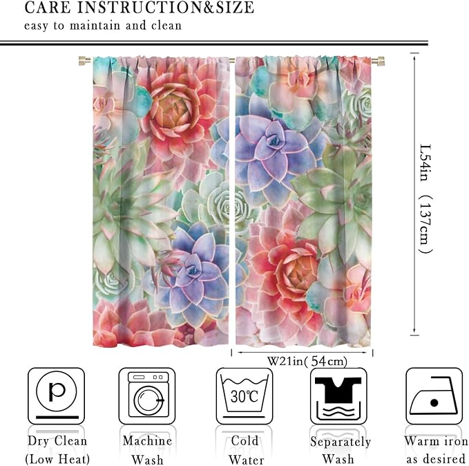 Boho Cactus Floral Curtain Tropical Colorful Succulent Plants Beautiful Flower Retro for Home Kitchen Restaurant Decoration Drapes 2 Panels 42x54 Inch
