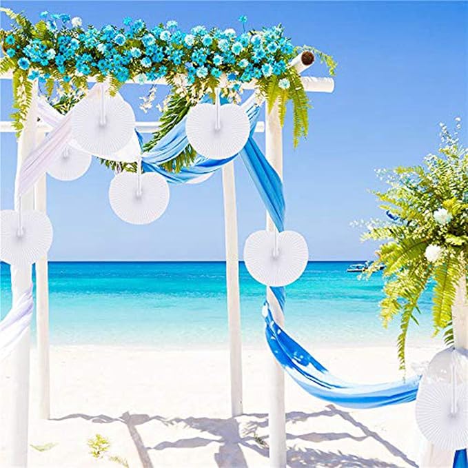 60 Pcs White Heart Round Paper Fans | Foldable Handheld Fans for Women,Folding Hand Fans for Wedding,Bridal Guest,Church,Party Favors,Dancing,Birthday,DIY