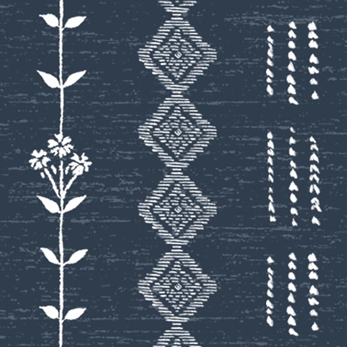 Dark Blue Curtains for Boys Bedroom,Moroccan Boho Vintage Printed Coastal Curtains for Bathroom Window Living Room 63 Inch Length