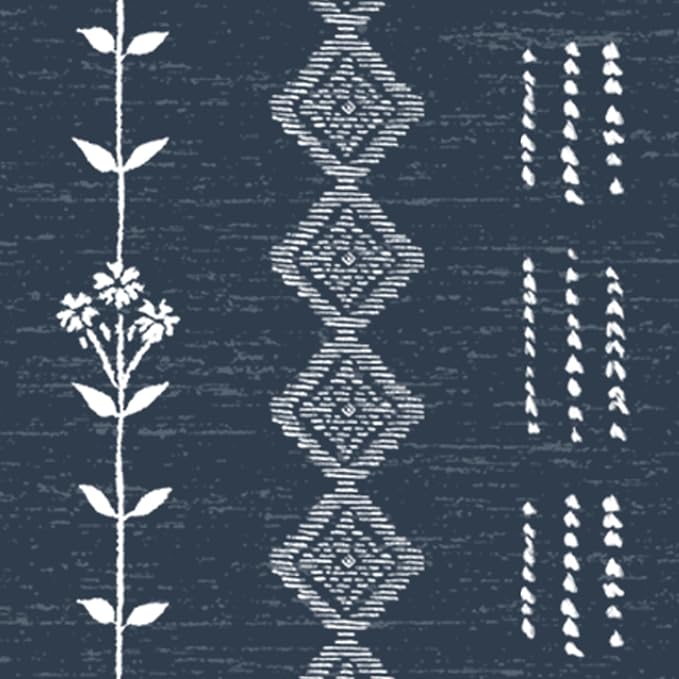 Navy Blue 96 Inches Long Nursery Curtains Boy,Sheer Boho White Floral Striped Linen Nautical Curtains for Baby Living Room