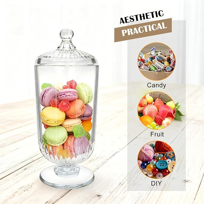 24fl oz Glass Candy Jars with Lids,3 Pack Apothecary Jars,Storage Jar for Candy, Cookies, Snacks, Kitchen Pantry, Clear Glass Jar for Countertop Display & Party Favors