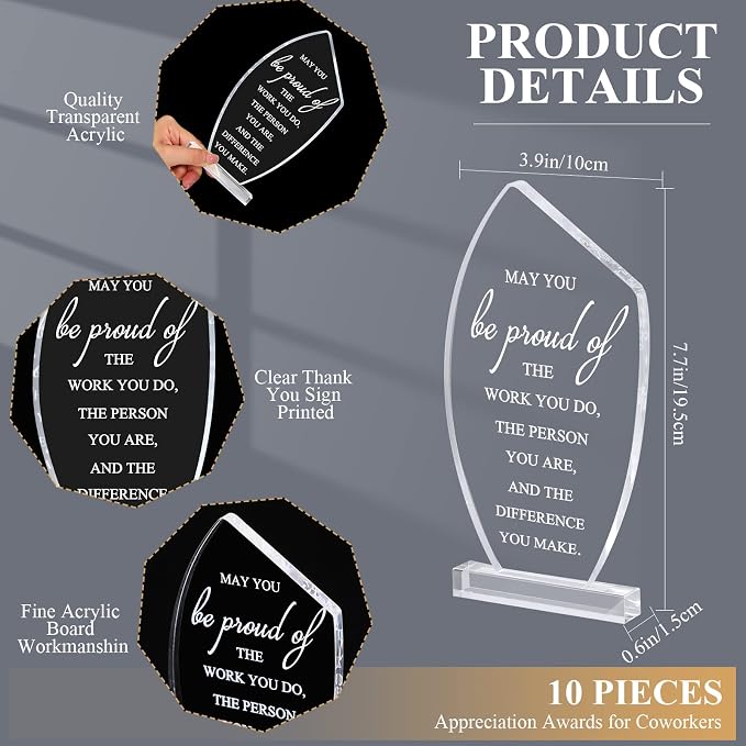 Bucherry 10 Pcs Employee Appreciation Awards for Coworker Acrylic Thank You Trophy May You Be Proud of The Work You Do Sign Prizes Retirement Goodbye Farewell Gift for Women Men(Proud)