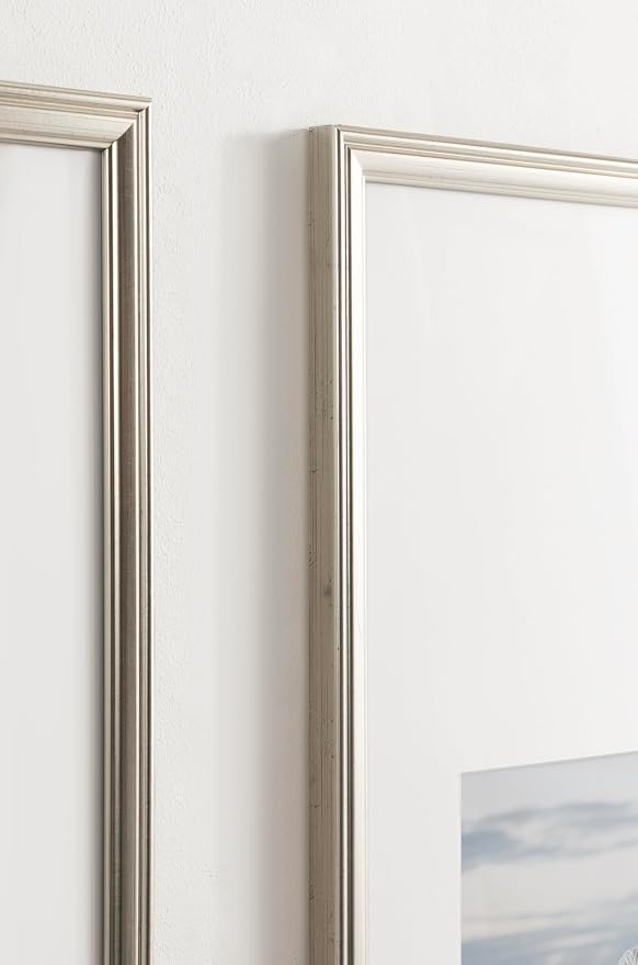 Kate and Laurel Adlynn Rectangular Panel Picture Frame Set of 2, 14 x 30 matted to 8 x 10, Silver, Modern Two-Piece Photo Frame Set for Gallery Wall Decor in Living Room Wall Display