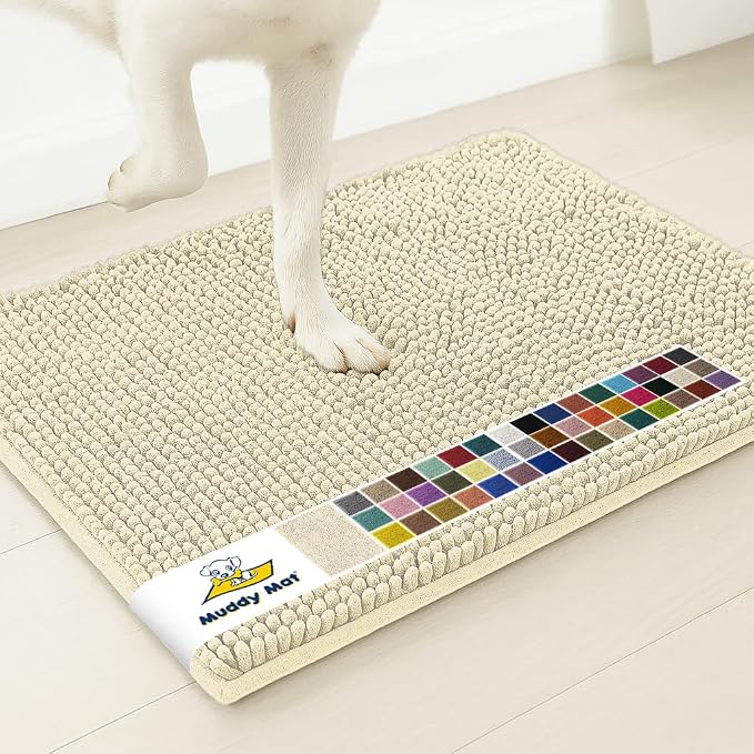 Muddy Mat® | Super Water Absorbent Door Mat Indoor, Microfiber Quick Dry Chenille Entryway Rug, Slip Resistant Front Door Mat, Indoor Mats for Entryway, Machine Washable Pet Rug, Ivory 20" x 30"