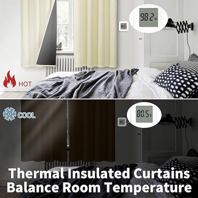 BGment Thermal Insulated 100% Blackout Curtains 96 Inch Length 2 Panels, Total Light Blocking Curtains for Bedroom, Grommet Window Drapes with Thick Black Liner, 55 Inch Wide Each Panel, Cream