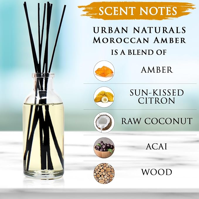 Urban Naturals Reed Diffuser Set, Moroccan Amber - Bathroom Shelf Décor