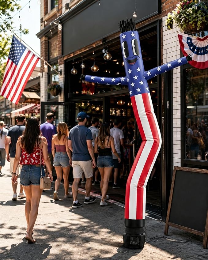 7 FT Inflatable Tube Man with Blower: Patriotic Inflatable Dancing Man for July 4th Yard Decor, Store Grand Opening, Indoor & Outdoor Holiday Party Celebrations (Red)