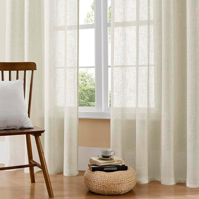 Joydeco Linen Curtains 90 Inch Length 2 Panel Sets,Light Filtering Curtains for Bedroom 52 Inch Wide Living Room Drapes with Back Tabs & Rod Pockets (W52 x L90 Inch, Beige)