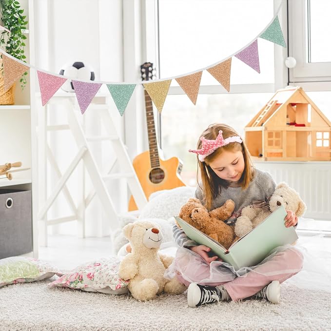 Classroom Wall Decor Pennant Banner, Pastel Triangle Banners Garland, Colorful Fabric Pennant Flags for Classroom Wall, Preschool Playroom Decor, Boho Flags Fabric for Kids Learning Space