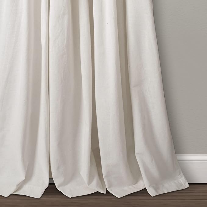 Lush Decor Linen Button Window Curtain Panel, Single, 40" W x 108" L, Linen - Country Curtains - Rustic Decor - Color Block Modern Farmhouse Curtains For Living Room, Bedroom & Dining Room