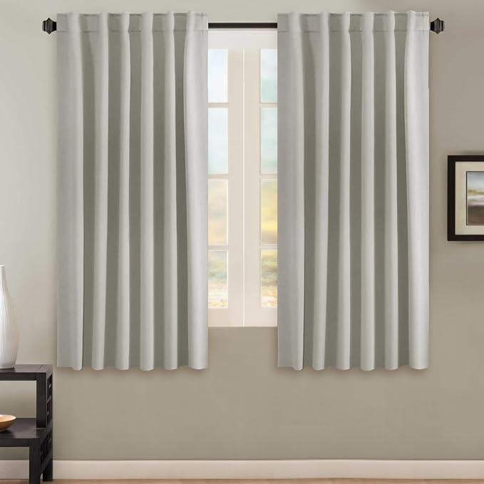 H.VERSAILTEX Blackout Curtains Thermal Insulated Window Treatment Panels Room Darkening Blackout Drapes for Living Room Back Tab/Rod Pocket Bedroom Draperies, 52 x 63 Inch, Ivory/Cream, 2 Panels
