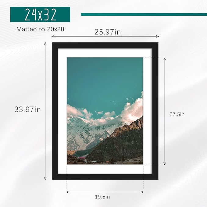 Picrit 24x32 Picture Frame 3 Pack, Black Poster Frame, Display Poster 20 x 28 with Mat or 24 x 32 without Mat for Horizontal or Vertical Wall Mounting