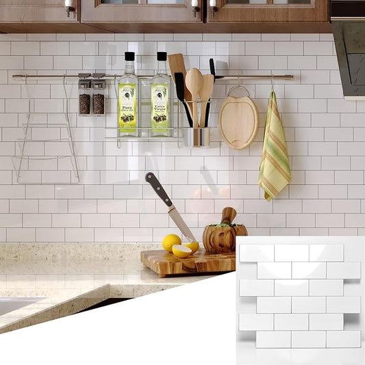 2026 New Upgrade Peel and Stick Backsplash Tile, Peel and Stick 11.34" X 11.57" Wall Tile for Kitchen, Bathroom, Fireplace, Laundry (Glossy White, 20 Packs)
