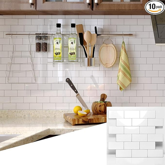 2026 New Upgrade Peel and Stick Backsplash Tile, Peel and Stick 11.34" X 11.57" Wall Tile for Kitchen, Bathroom, Fireplace, Laundry (Polished Marble White, 10 Packs)
