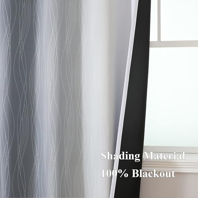 Estelar Textiler Full Room Darkening Greyish White and Grey Blackout Curtains for Living Room, Ombre Thermal Insulated Full Light Blocking Grommet Gray Blackout Drapes for Bedroom, 42Wx72L, 2 Panels