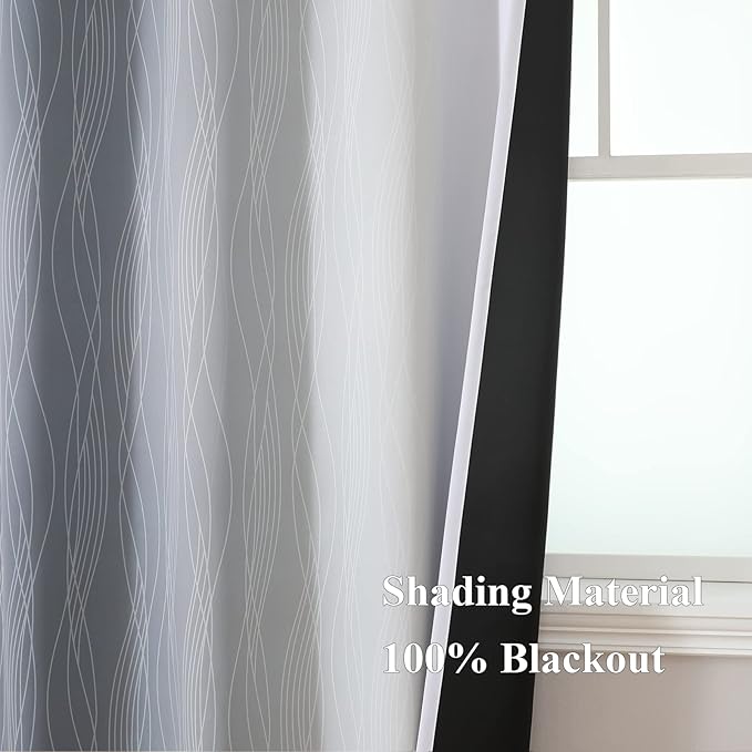 Estelar Textiler Grey and Greyish White Ombre Short Blackout Curtains 36 Inch Long, Thermal Insulated Grommet Small Half Window Drapes for Cafe/Basement/RV Camper/Kitchen, 52Wx36L, 2 Panels, Gray