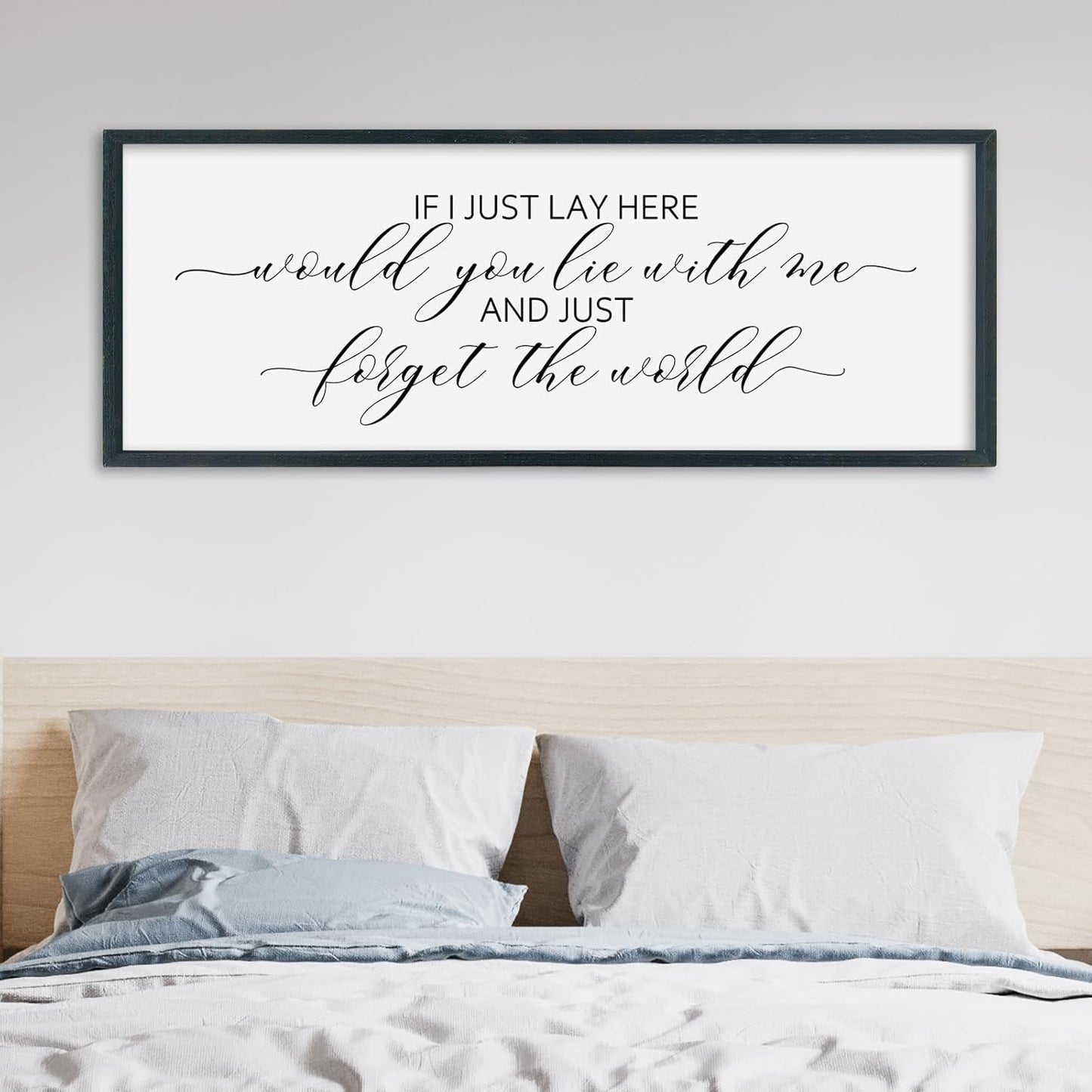 SRSZHIYUE If I Lay Here Would You Lie With Me Sign Bedroom Wall Decor Art 32"×12" Large Wood Framed Wall Hanging (Black)