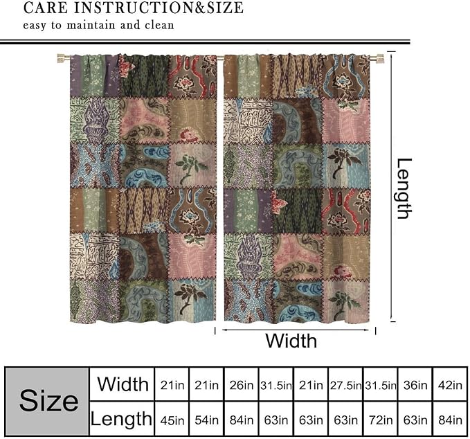 Boho Floral Patchwork Blackout Curtains Pieced Patchwork Plaid Design Farmhouse Green Green Print Window Drapes for Bedroom Living Room Kitchen Cafe （W21xL63 Inch） x2 Panels