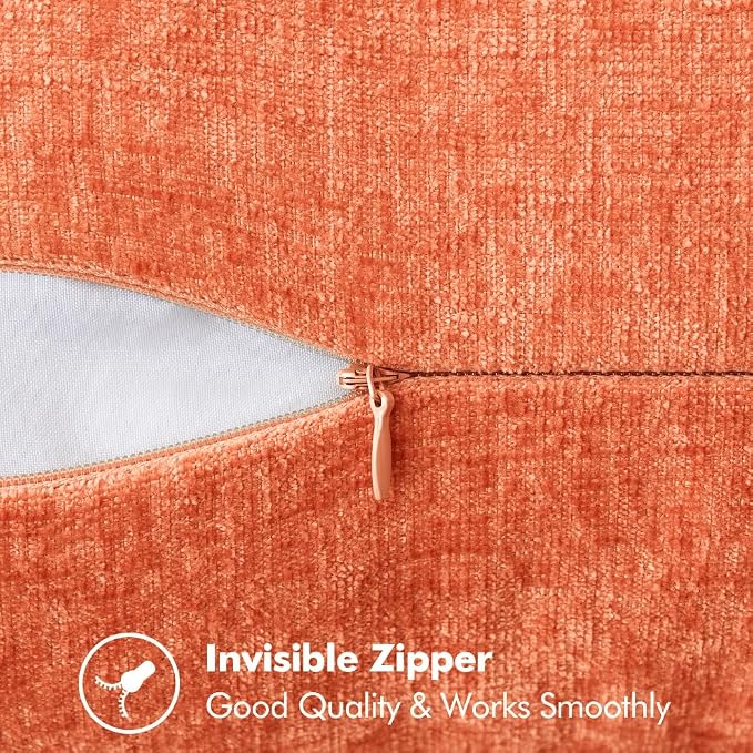 MIULEE Pack of 2 Summer Throw Pillow Covers 18x18 Inch Coral Red Farmhouse Decorative Pillow Covers with Stitched Edge Soft Chenille Solid Dyed Pillow Covers for Couch Sofa Bed Living Room