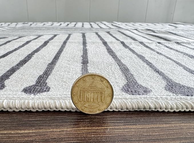 GLN Rugs Contemporary Collection - Machine Washable Area Rug, Contemporary Washable, Non Slip, Low Pile Chenille Rug, Living Room, Bedroom, Kitchen Rug (4' x 6' Black Beige)